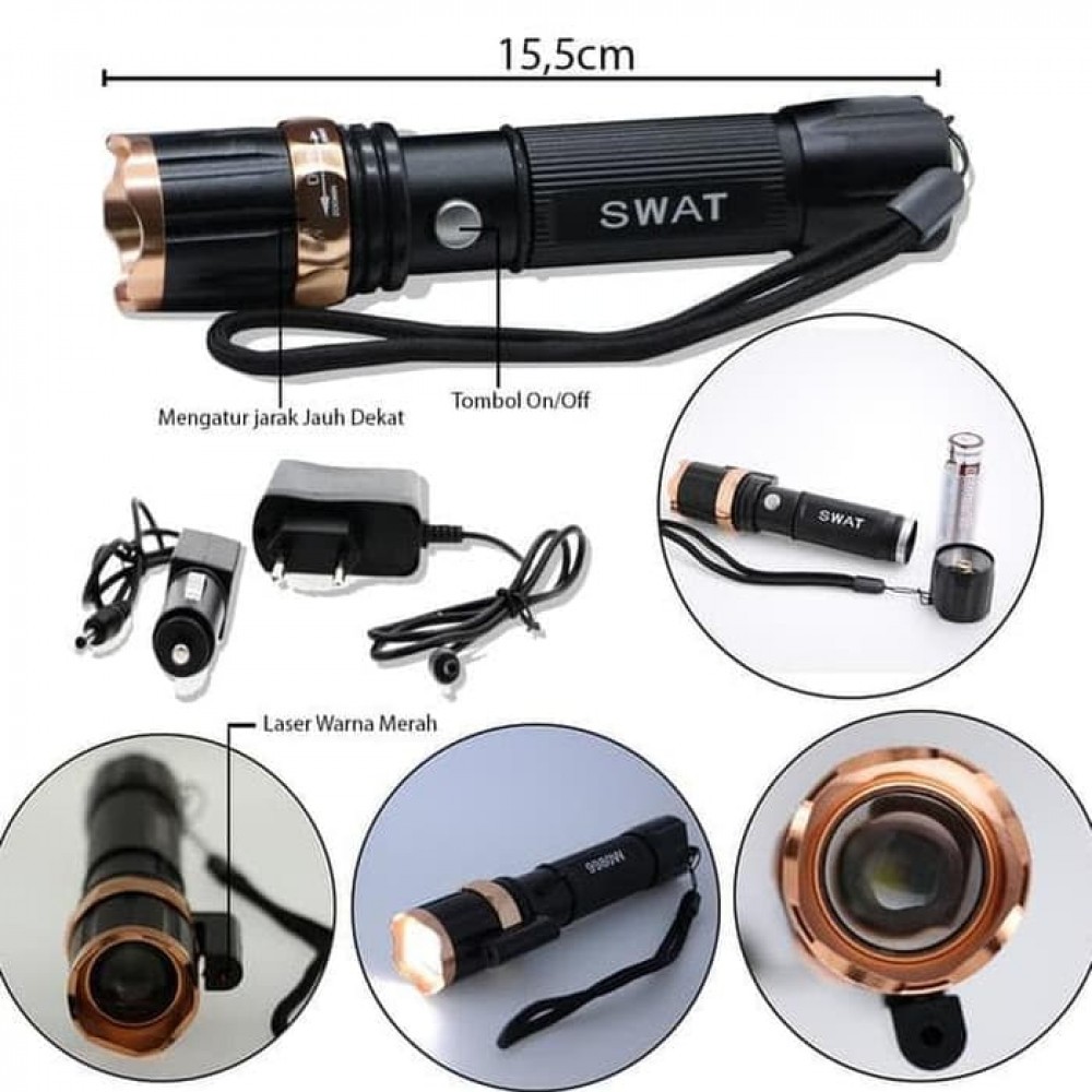 Lanterna LED cu laser si acumulator Zoom Praktikonline Original
