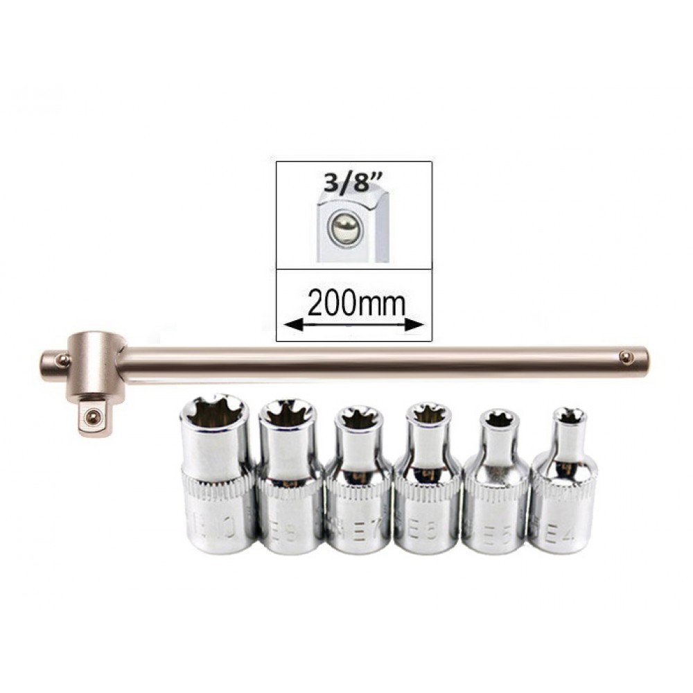 Set 6 tubulare torx E 3/8 cu antrenor culisabil