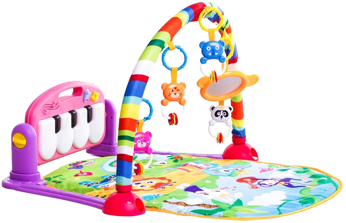 Saltea de joaca bebe Centru de activitati multifunctional 4 in 1, cu pian, jucarii zornaitoare, oglinda, lumini si sunete ISP Piano Fitness Rack