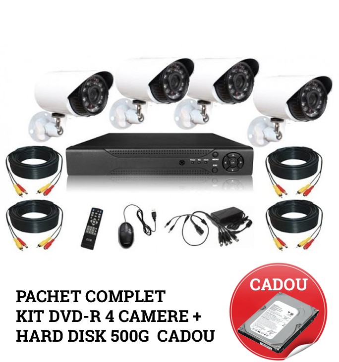 Nou! Pachet complet Kit supraveghere DVR CCTV 4 camere + Hard Disk 500 G 