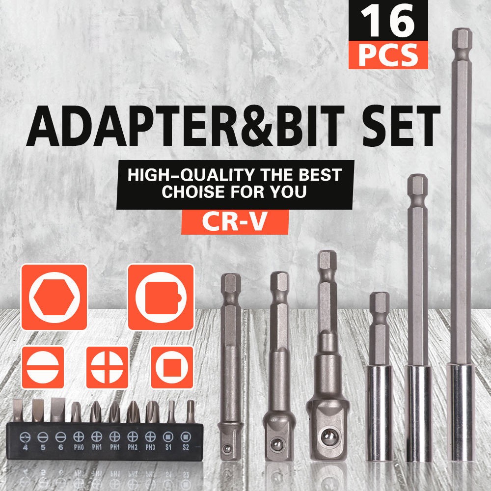 Trusa 16 piese adaptori, prelungitoare si biti CR-V